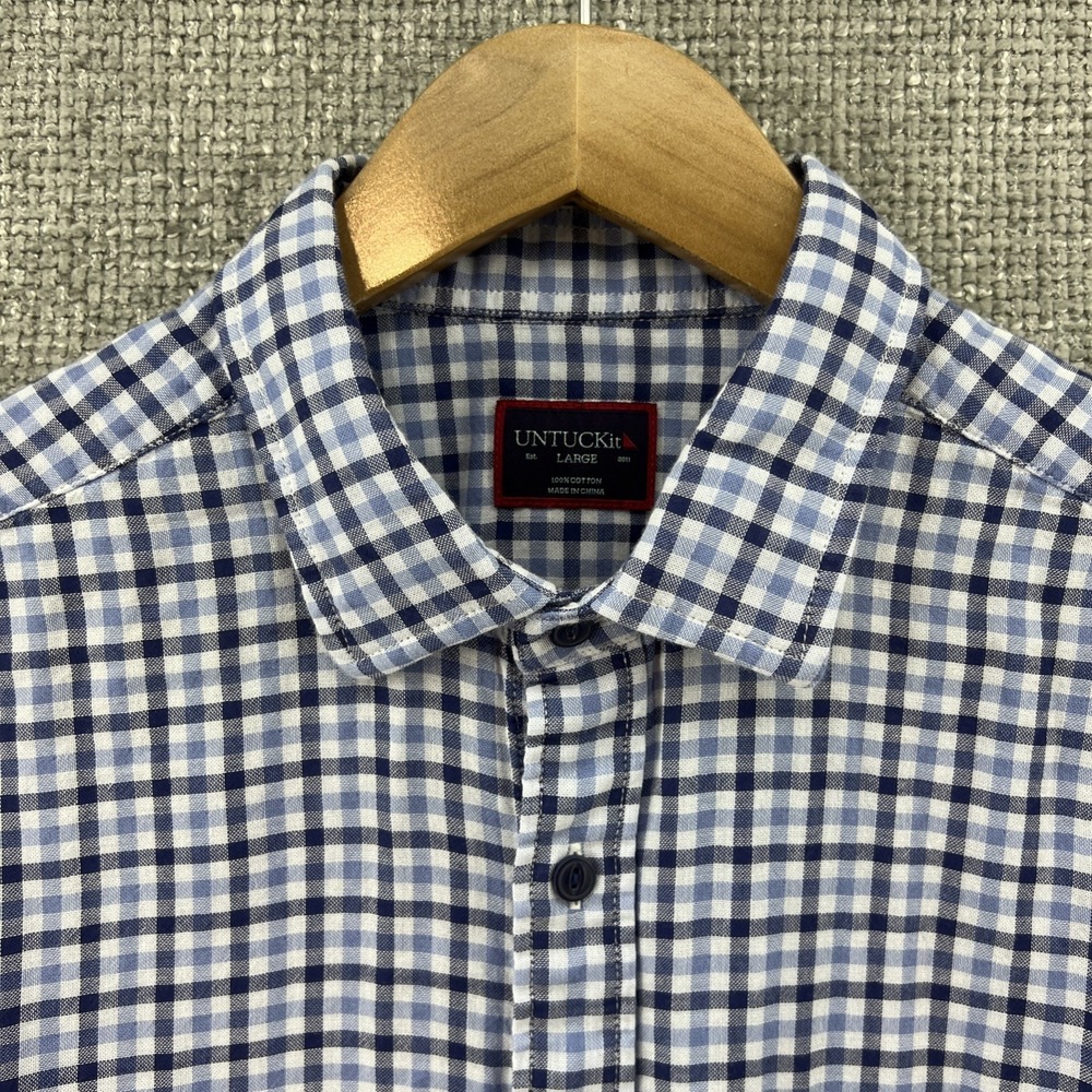 UNTUCKit Soligo Button Down Shirt Mens Large Blue Gingham 100% Cotton Excellent